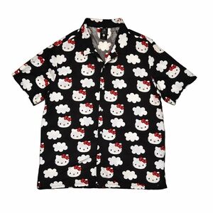 Hello Kitty Button-Up Shirt Mens Size XL Black Cloud Print Casual